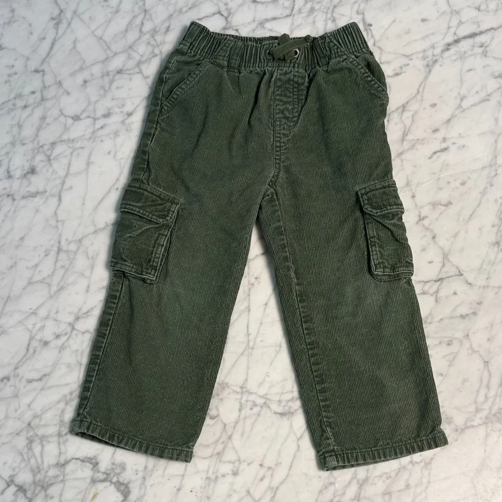 Kids Gymboree Wide Leg Corduroy Green Cargo Pant Sz 3T Pull On